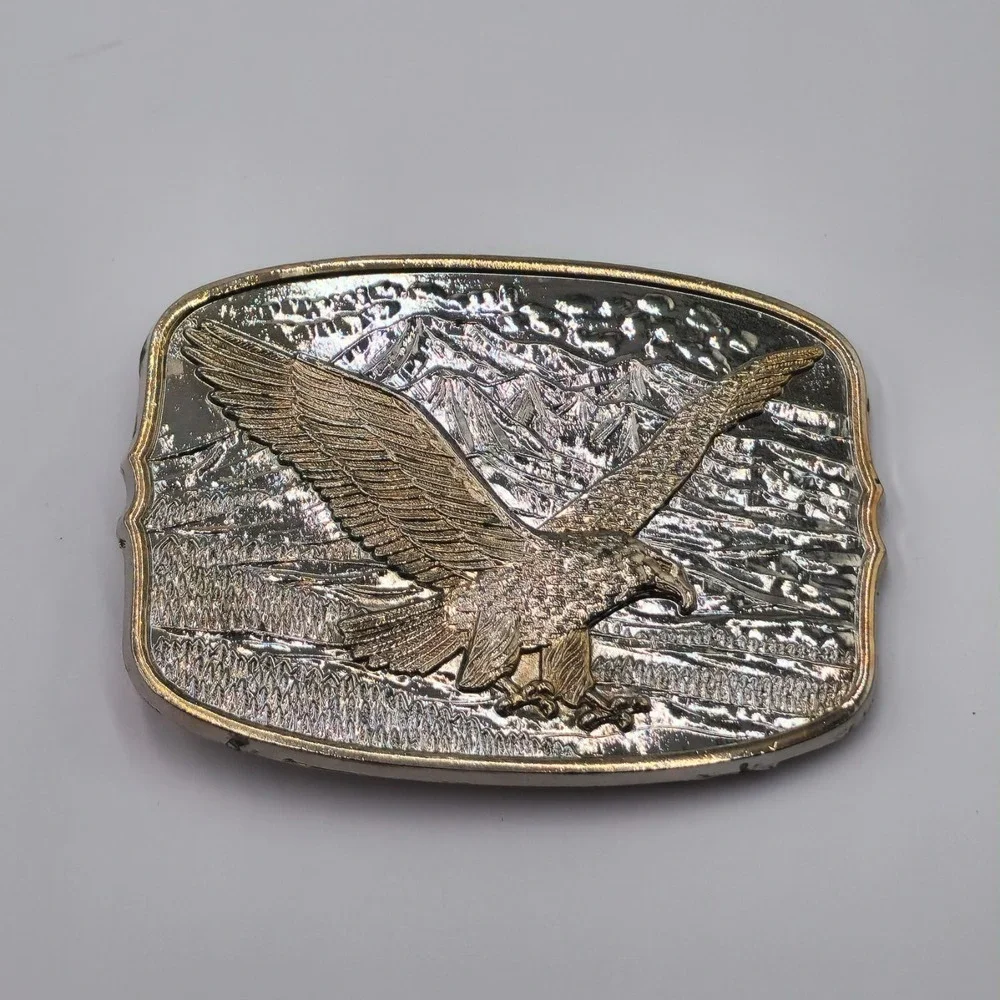 Vintage 200th Anniversary American Eagle Belt Buckle Silver Layer Gold Trim USA